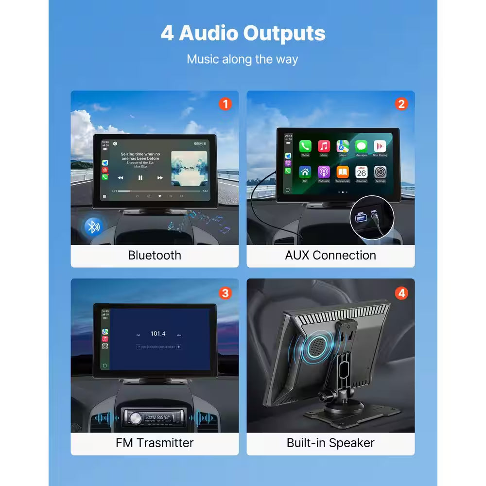 Wireless Car Stereo, 9-In. HD Portable Screen Compatible with Carplay, Android Auto, Camera, Voice Control, Bluetooth