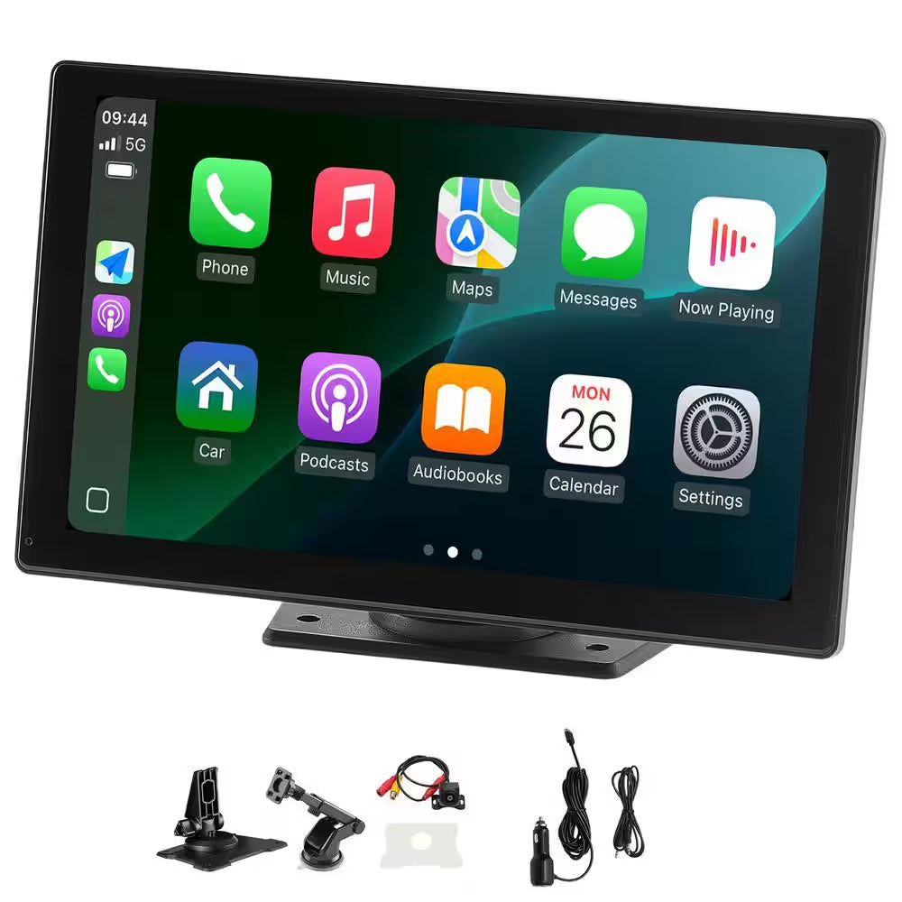 Wireless Car Stereo, 9-In. HD Portable Screen Compatible with Carplay, Android Auto, Camera, Voice Control, Bluetooth